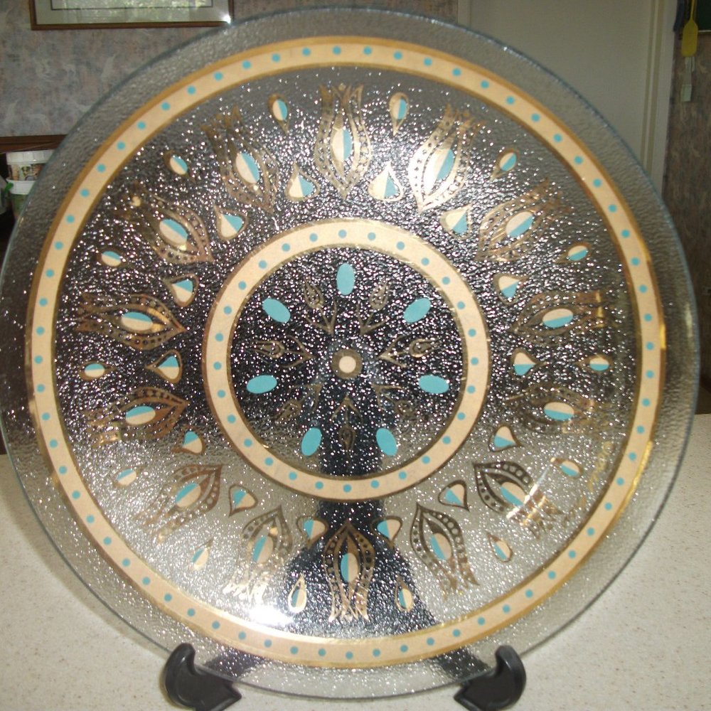 MCM Signed Fred Press Sassafrass Turquoise & Gold Pattern plate (RARE)